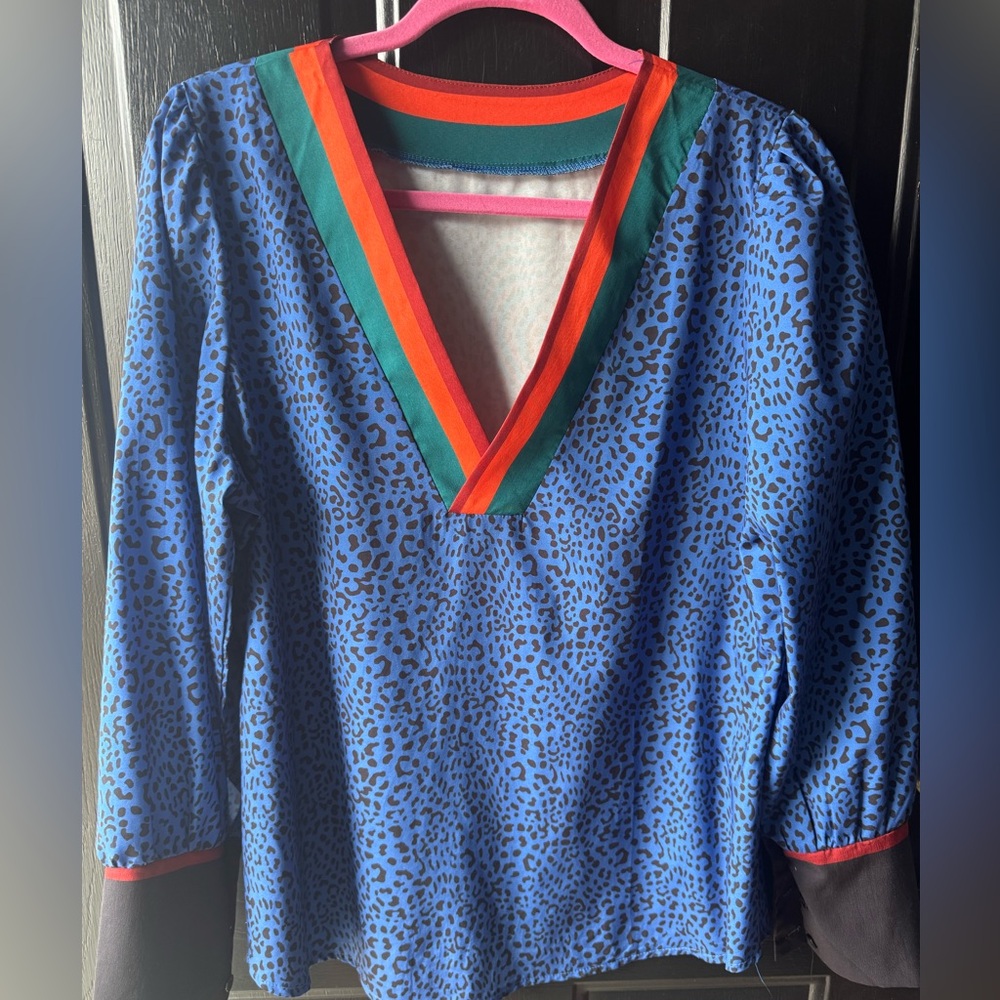 Multi Colored Leopard V Neck Dressy Women’s Blouse